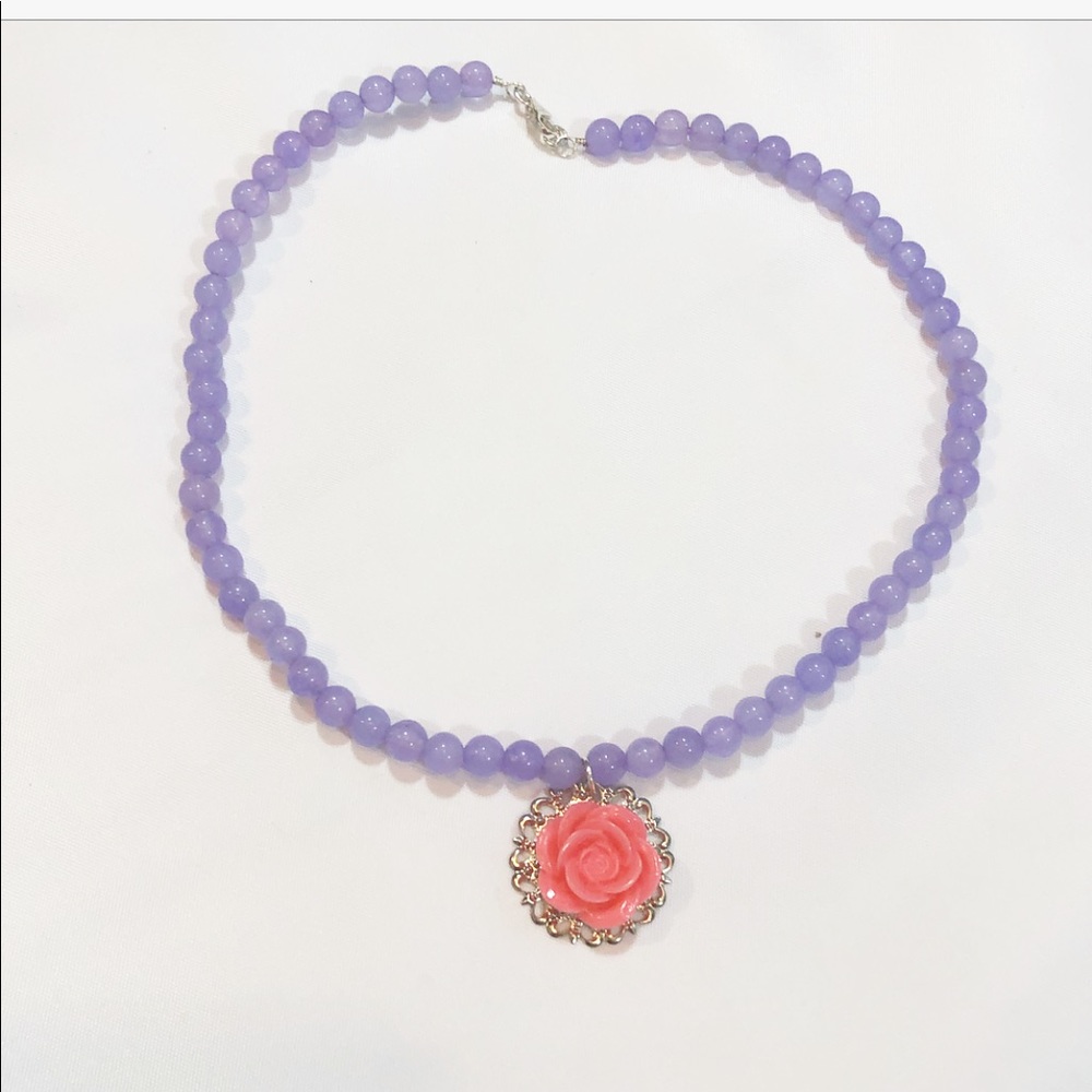 LAVENDER QUARTZITE & CORAL ROSE NECKLACE